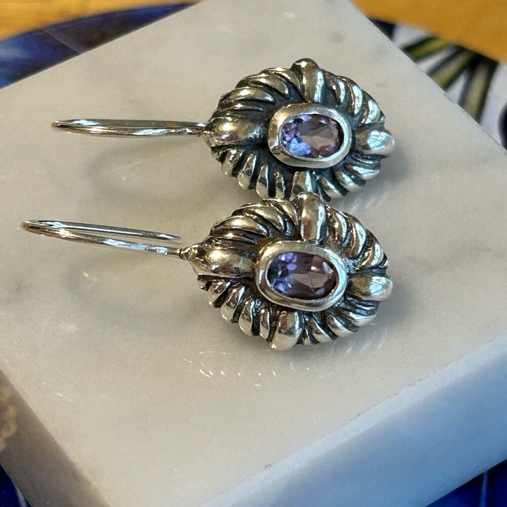 925 Sterling Silver Amethyst Drop Earrings #E112 - Picture 2 of 8